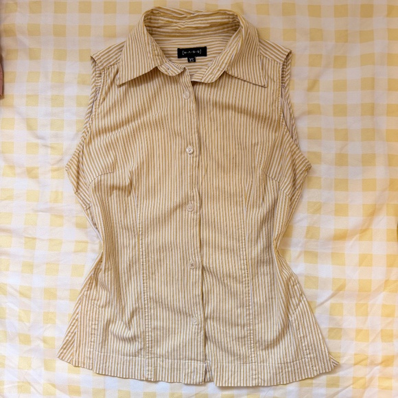 PINSTRIPE VINTAGE COLLARED BUTTON UP TOP - XS S - Picture 3 of 12